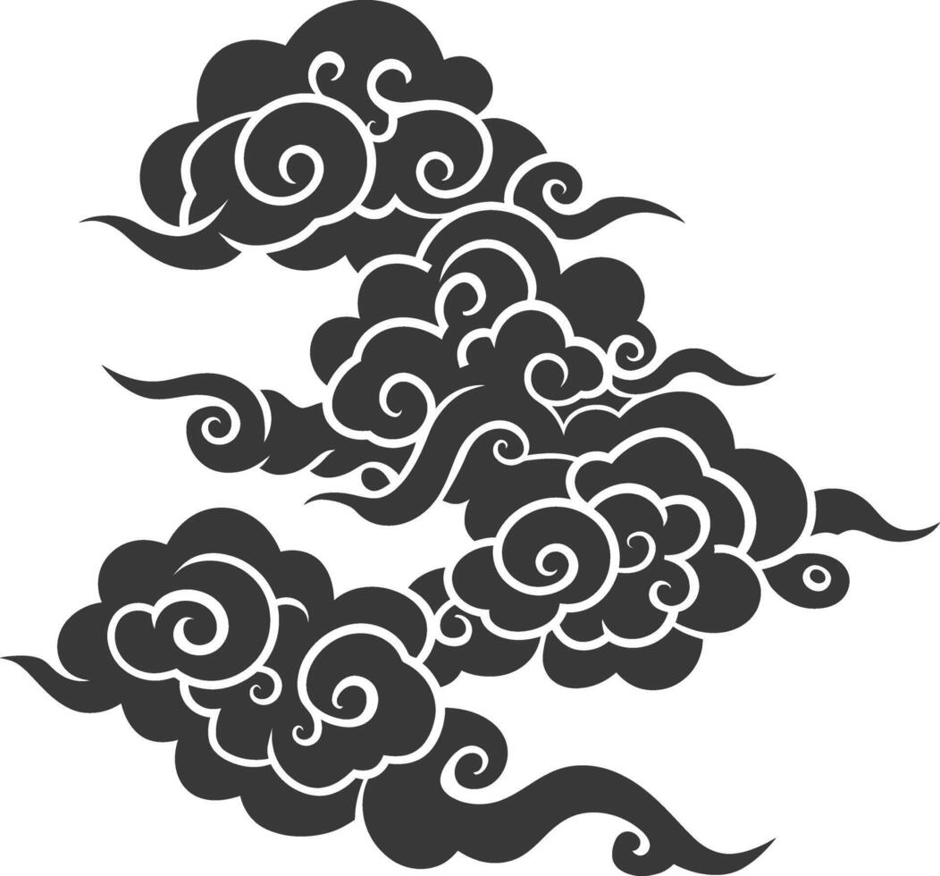 silhouette chinois nuage symbole noir Couleur seulement vecteur