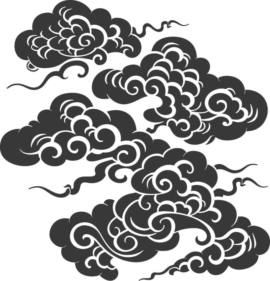 silhouette chinois nuage symbole noir Couleur seulement vecteur