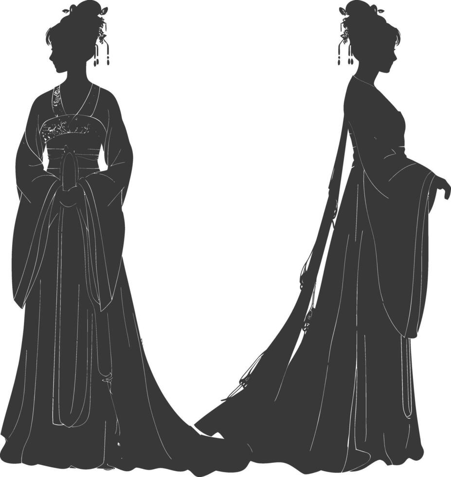 silhouette indépendant chinois femmes portant hanfu noir Couleur seulement vecteur