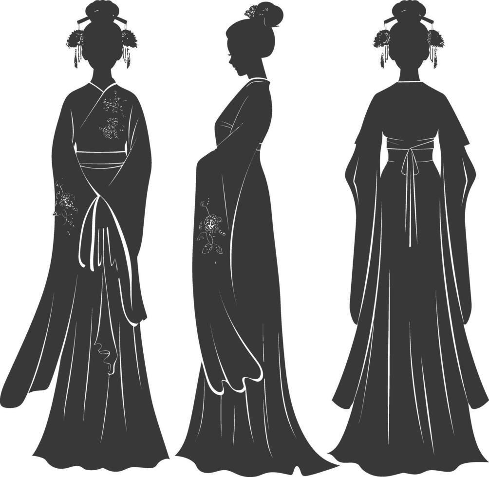 silhouette indépendant chinois femmes portant hanfu noir Couleur seulement vecteur