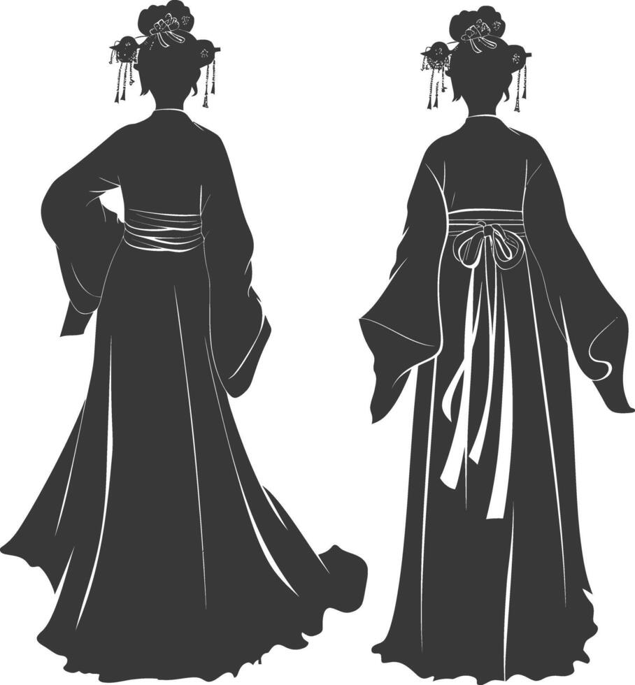 silhouette indépendant chinois femmes portant hanfu noir Couleur seulement vecteur