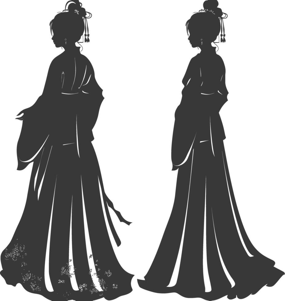 silhouette indépendant chinois femmes portant hanfu noir Couleur seulement vecteur