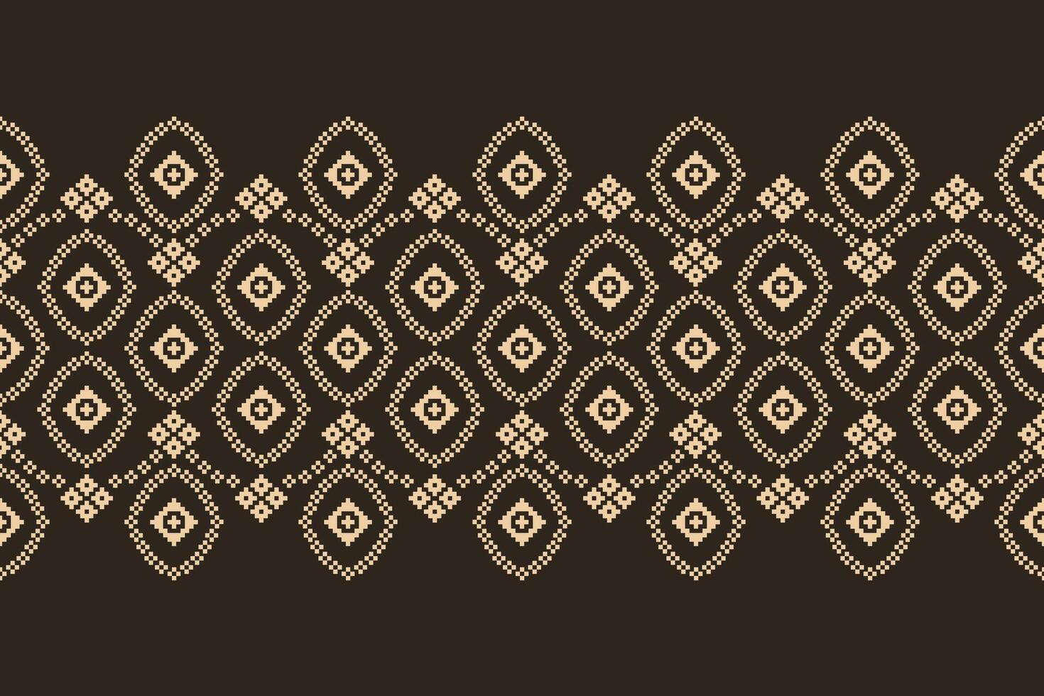 traditionnel noir ethnique motifs ikat géométrique en tissu modèle traverser point.ikat broderie ethnique Oriental pixel marron arrière-plan.abstrait, illustration. texture, décoration, papier peint. vecteur