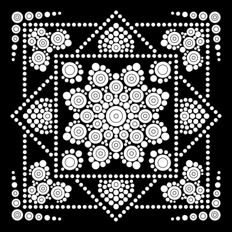 point mandala coloration page pour relaxation et méditation. Aborigène traditionnel art. point La peinture branché populaire conception isolé sur noir Contexte coloration livre pour des gamins et adultes vecteur