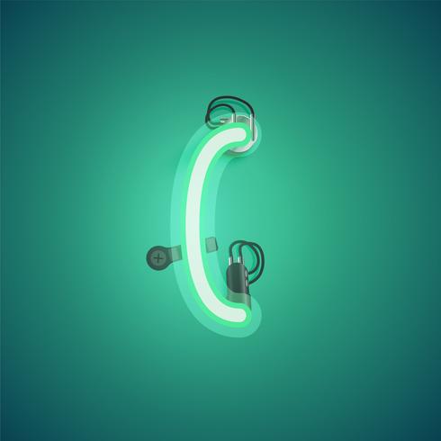 Personnage néon réaliste vert avec fils et console à partir d&#39;un jeu de polices, illustration vectorielle vecteur