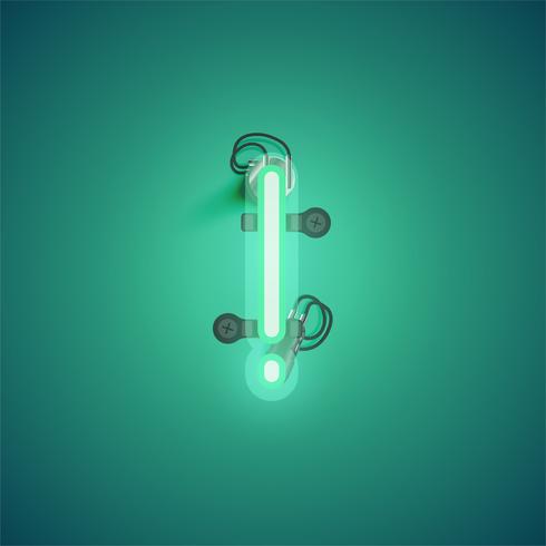 Personnage néon réaliste vert avec fils et console à partir d&#39;un jeu de polices, illustration vectorielle vecteur