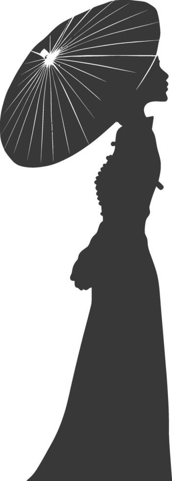 silhouette indépendant vietnamien femmes portant ao dai avec parapluie noir Couleur seulement vecteur