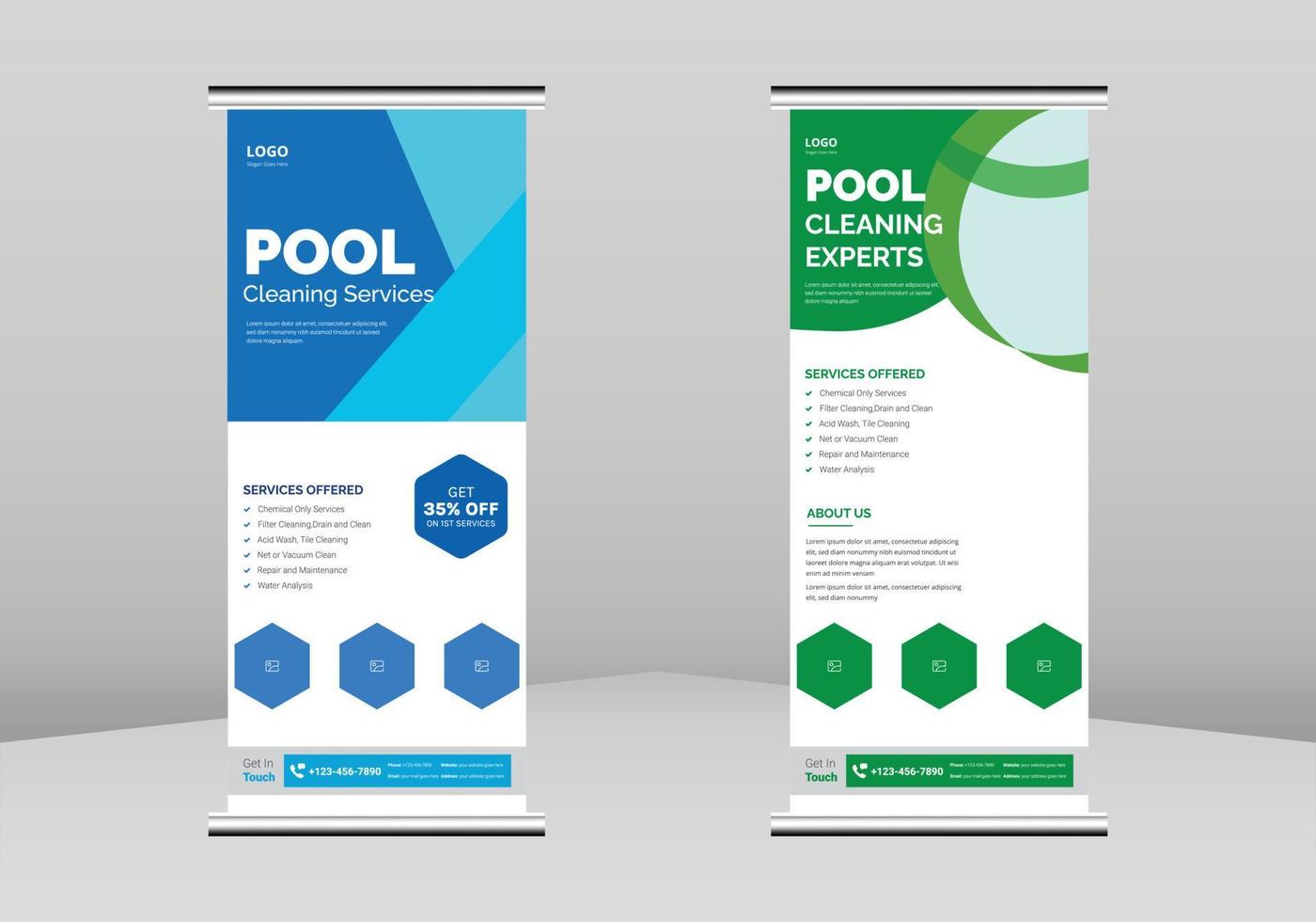 dépliant de service de nettoyage de piscine retrousser la conception de bannière, affiche de service de maintenance de piscine retrousser le modèle de dépliant. affiche de nettoyage de piscine dl flyer, entreprise tendance roll up banner design vecteur