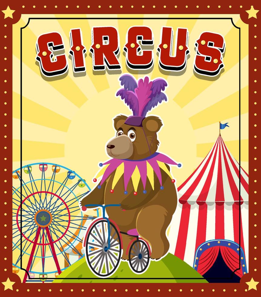 conception de bannière de cirque avec vélo d'équitation de performance d'ours vecteur