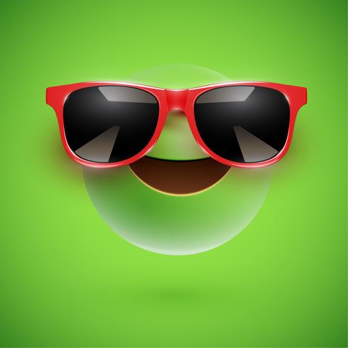 Smiley 3D haute-détaillé avec lunettes de soleil sur un fond coloré, illustration vectorielle vecteur