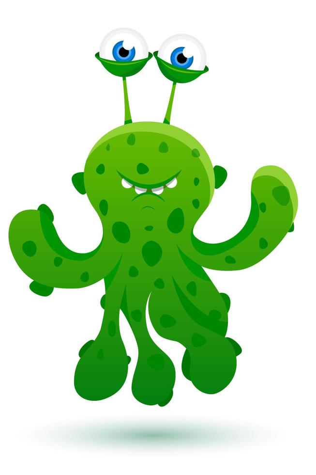 monstre extraterrestre mignon, amical et vert avec des tentacules dans des sourires de taches. style de bande dessinée. illustration vectorielle vecteur