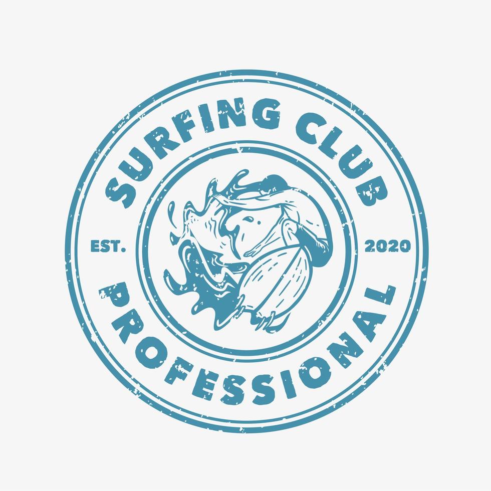 logo design surf club professionnel avec homme faisant du surf illustration vintage vecteur