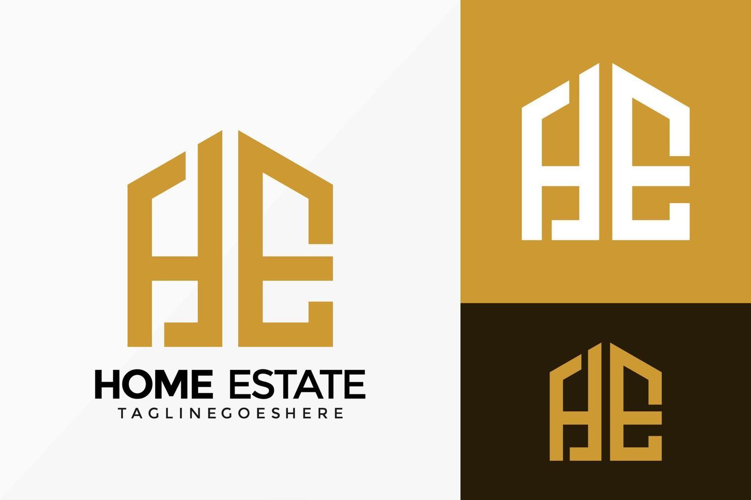 lettre h et e home estate logo design vectoriel. emblème d'identité de marque, concept de conception, logos, élément de logotype pour le modèle. vecteur