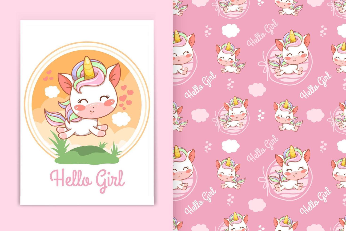 Style kawaii de dessin animé mignon bébé licorne et ensemble de motifs sans couture vecteur