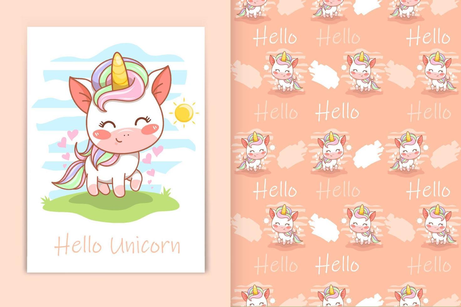 Style kawaii de dessin animé mignon bébé licorne et ensemble de motifs sans couture vecteur