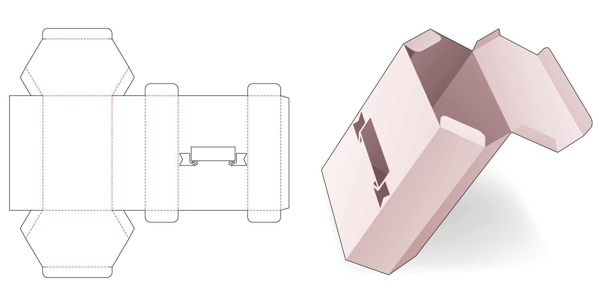 boîte hexagonale avec gabarit de découpe de ruban au pochoir vecteur