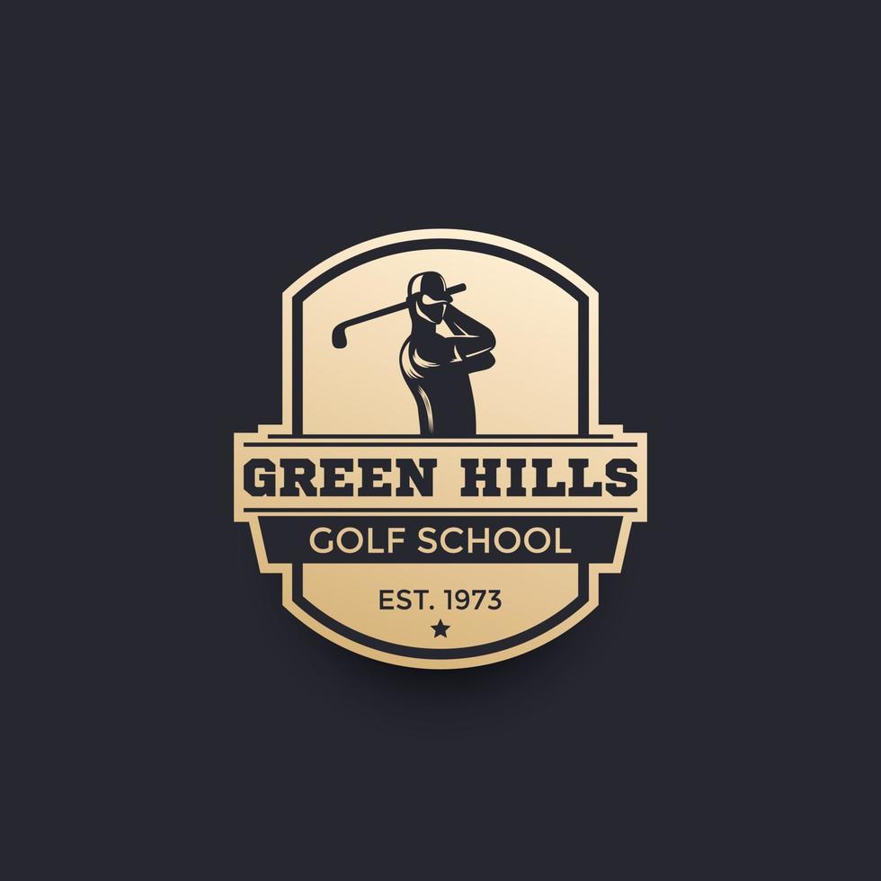 logo vectoriel de l'école de golf, emblème avec golfeur