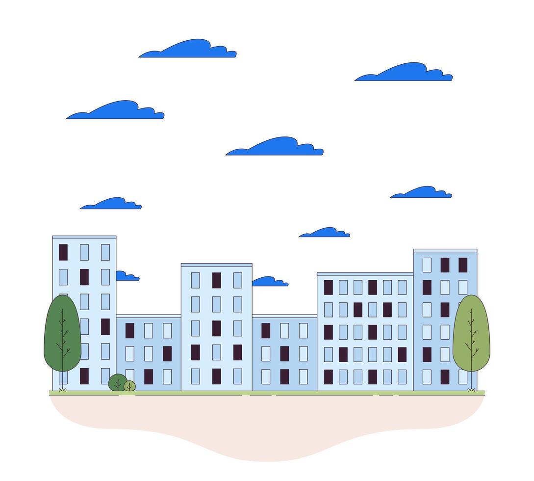 paysage urbain avec plusieurs étages appartement bâtiments ligne dessin animé plat illustration. habitation bloquer de ville 2d lineart objets isolé sur blanc Contexte. Urbain zone scène Couleur image vecteur