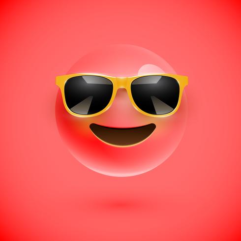 Smiley 3D haute-détaillé avec lunettes de soleil sur un fond coloré, illustration vectorielle vecteur