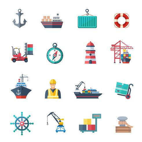 Mer Port Icons Set vecteur