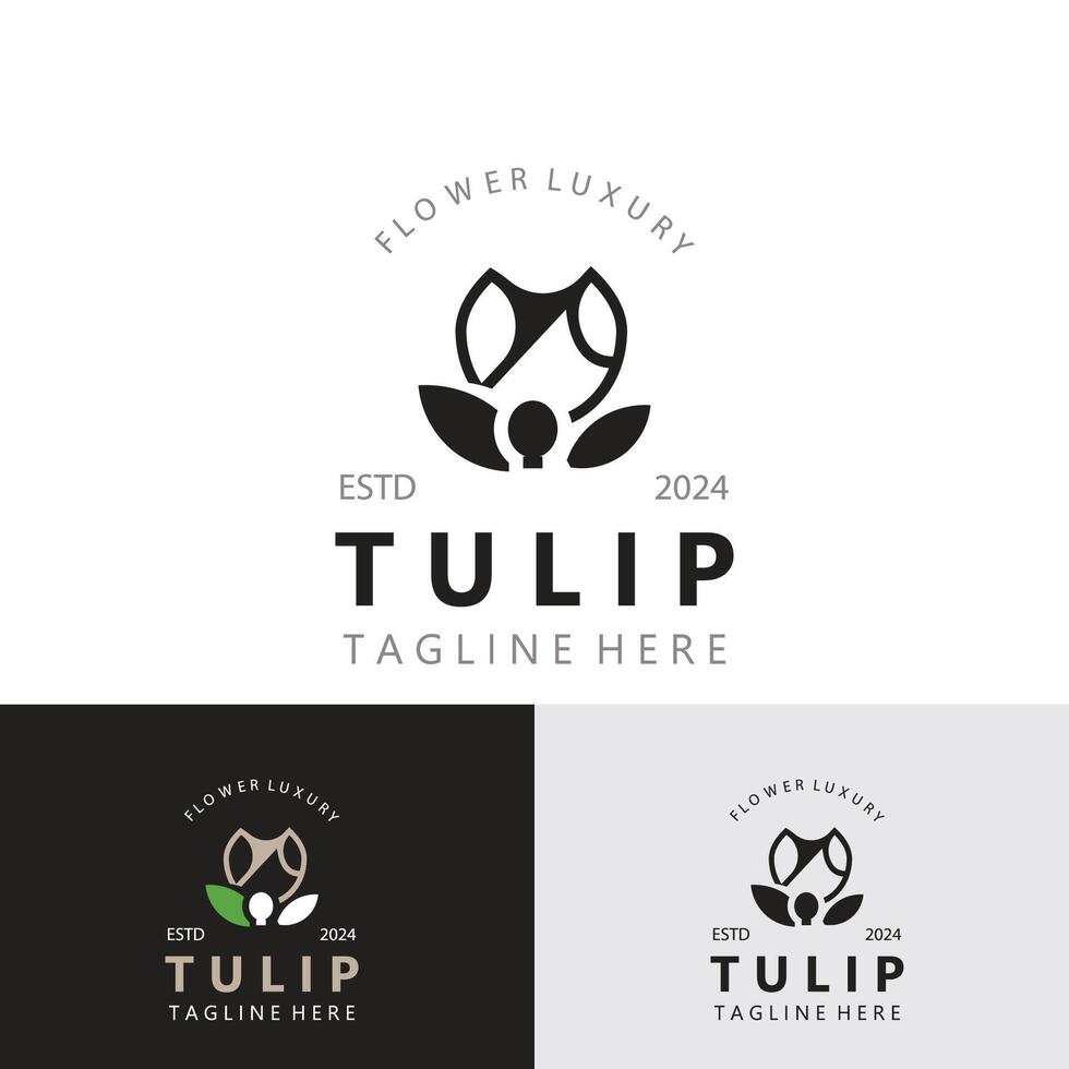 tulipe fleur logo avec feuilles conception, adapté pour mode, beauté spa et boutique emblème affaires vecteur