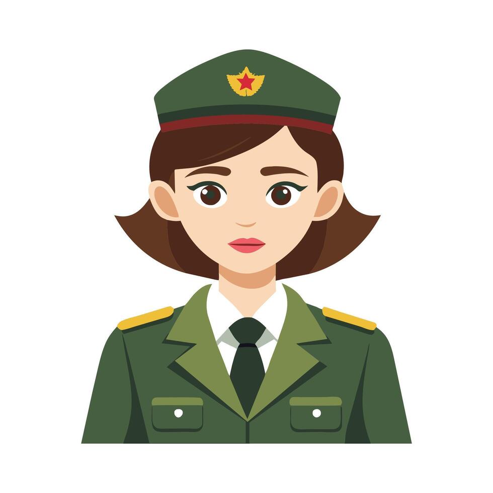 courageux femelle soldat de retour Accueil de le armée plat illustration sur blanc Contexte vecteur