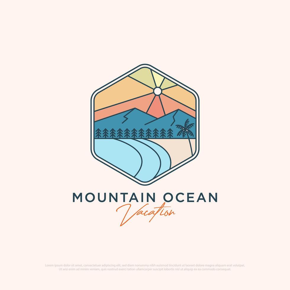 Montagne océan vacances logo conception, Voyage agence logo illustration modèle vecteur