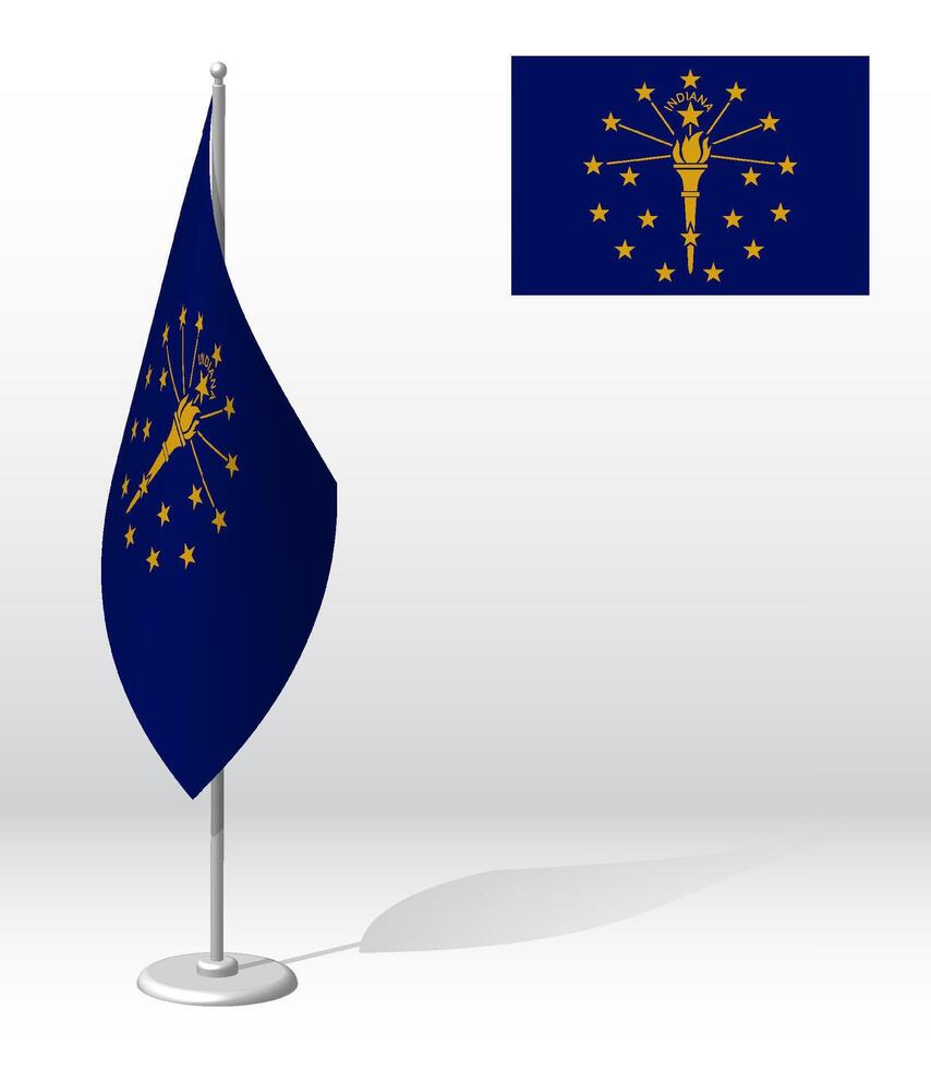 drapeau de américain Etat de Indiana sur mât pour enregistrement de solennel événement. journée de Etat de Indiana. réaliste 3d sur blanc vecteur