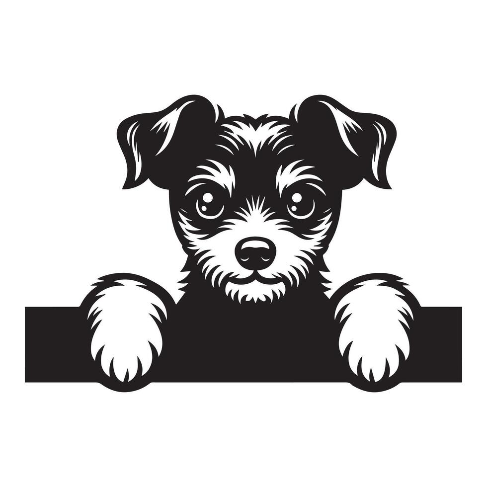 chien furtivement - jouet Renard terrier chien furtivement visage illustration dans noir et blanc vecteur