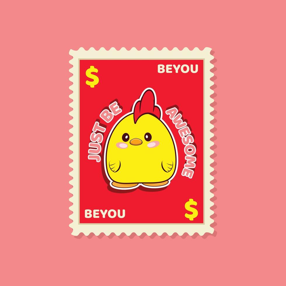 Autocollant mignon de personnage de poulet bébé avec des citations illustration vectorielle de conception de timbres vecteur