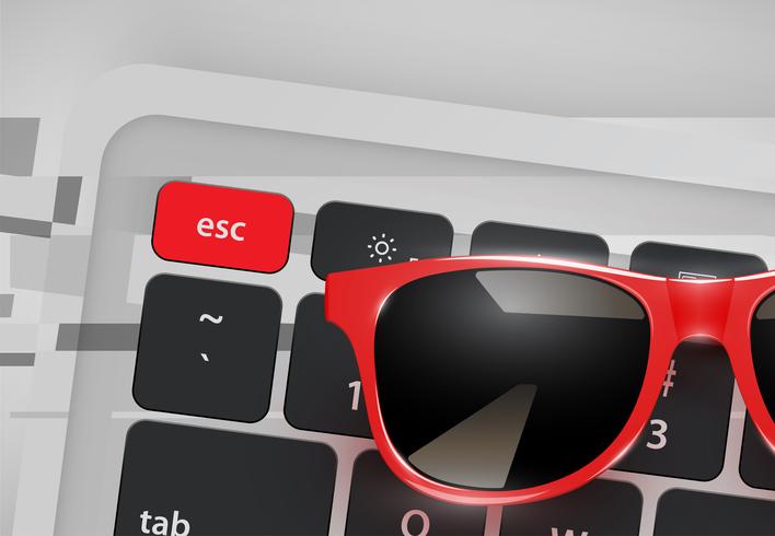 Lunettes de soleil réalistes très détaillées sur le bureau avec clavier, illustration vectorielle vecteur