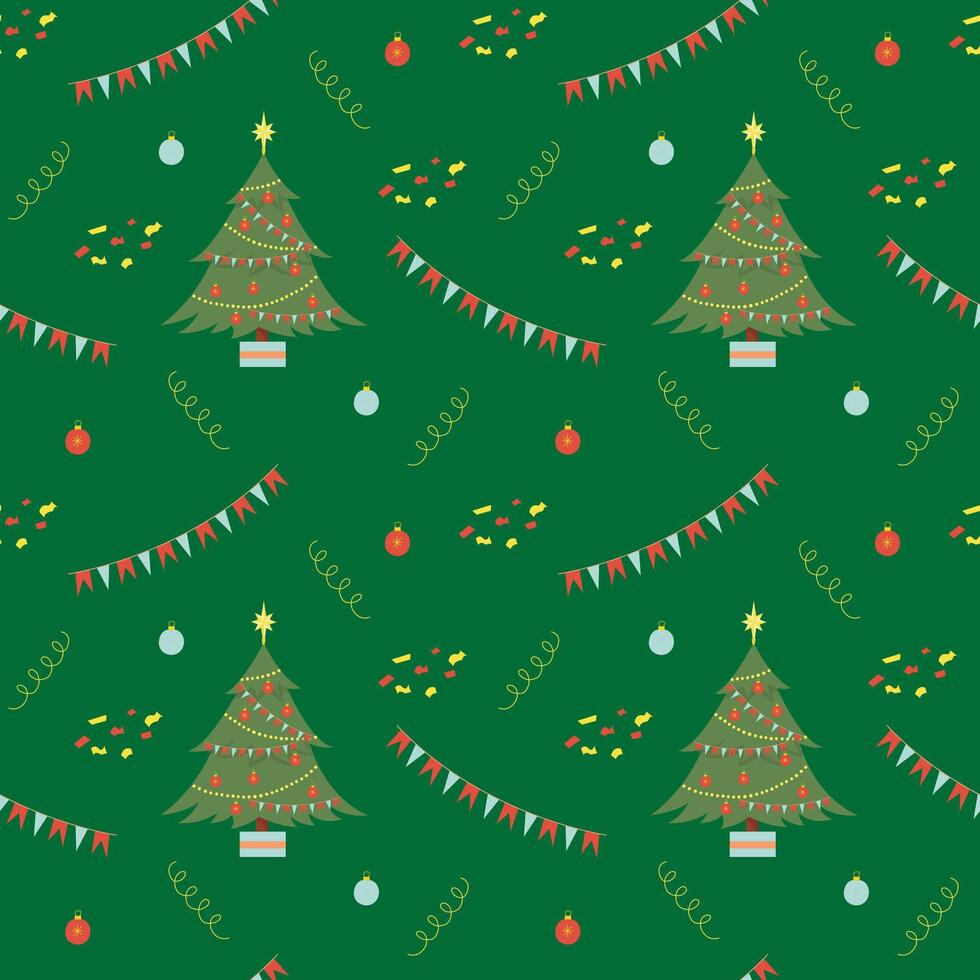 Noël sans couture coloré modèle avec mignonne arbre et décorations, avec changeable Contexte couleur. plat illustration vecteur