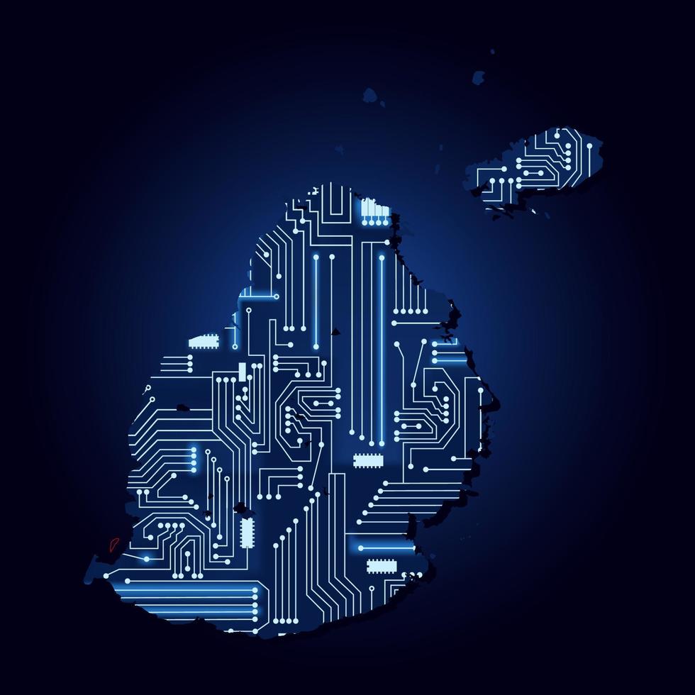 carte de contour de l'île Maurice avec un circuit électronique technologique. vecteur