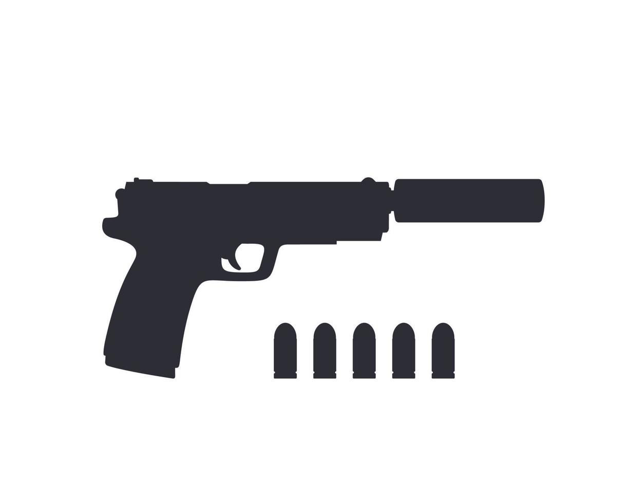 silhouette pistolet, arme de poing avec silencieux isolated on white vecteur