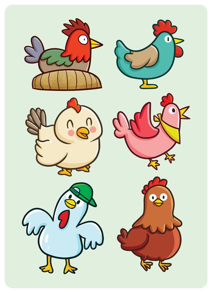 collection de dessins animés de poulet mignon et drôle vecteur