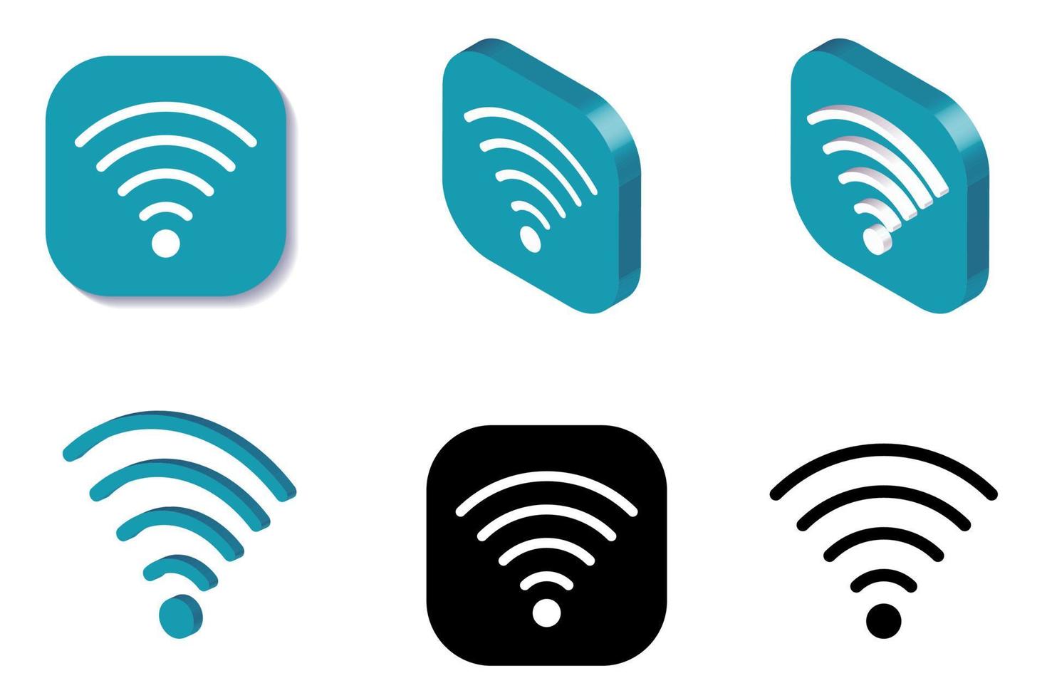 jeu d'icônes wifi isométrique et plat. groupe de projection isométrique d'icône internet sans fil, rendu 3d et plat en bleu, noir et blanc. vecteur