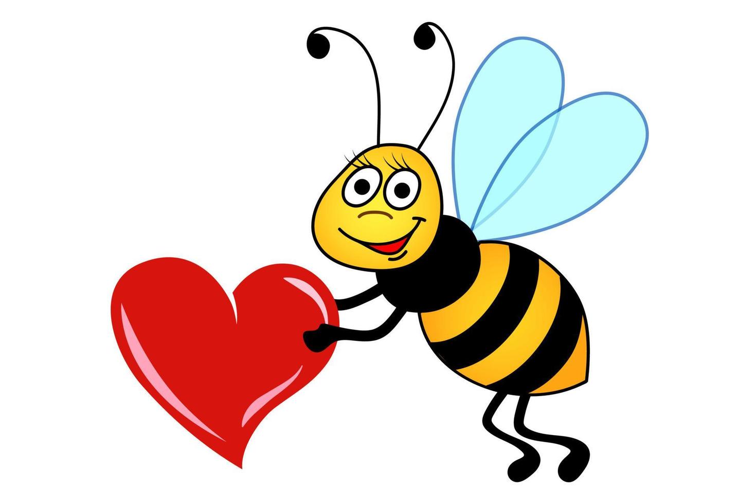 abeille tenant l'illustration du coeur. abeille mignonne et drôle donnant une illustration de dessin animé de coeur isolée. vecteur