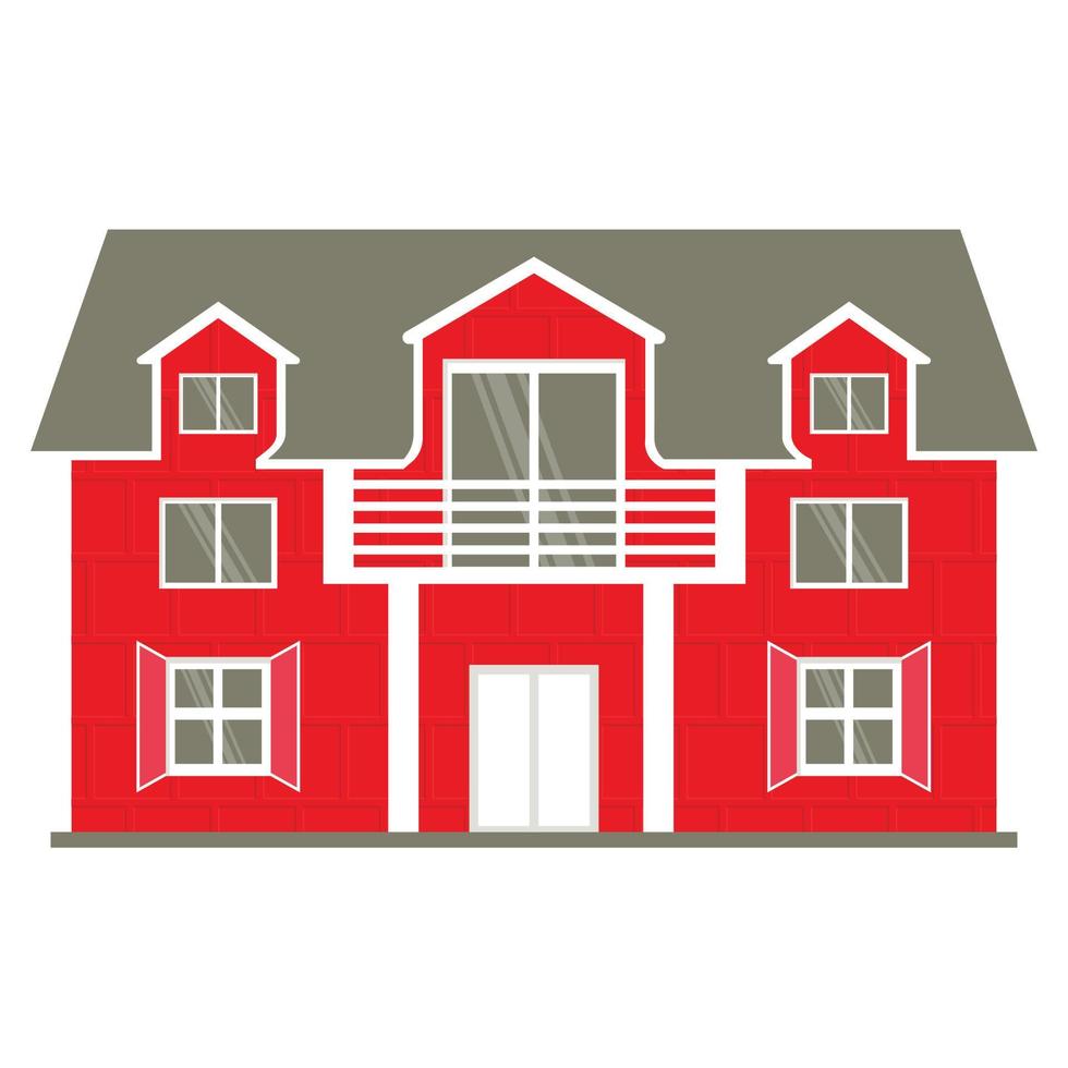maison simple rustique européenne rouge. belle maison à deux étages en norvège. maison typique en bois. élément d'architecture de la norvège. exemple d'architecture rurale scandinave. vecteur