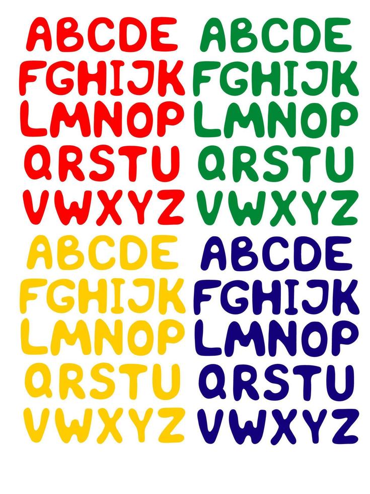 illustration vectorielle. alphabet anglais coloré dessiné à la main. vecteur