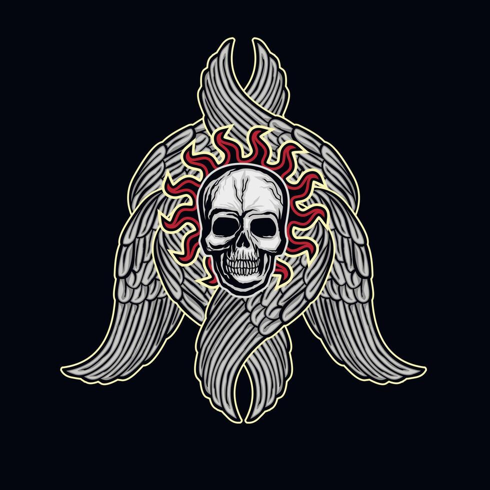 gothique signe avec crâne avec chérubin ailes, grunge ancien conception t chemises vecteur