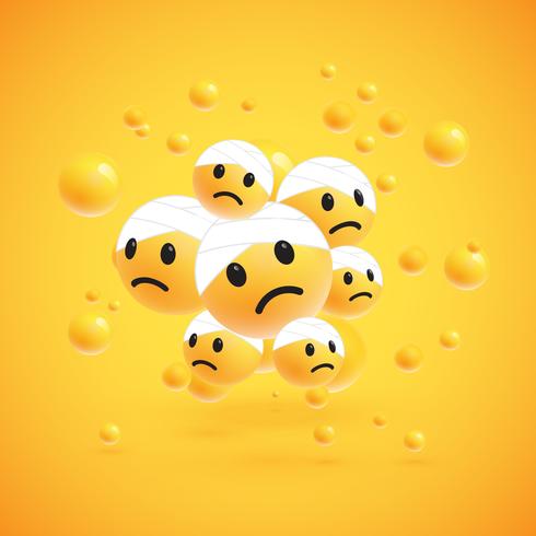 Groupe d&#39;émoticônes jaunes détaillées hautes, illustration vectorielle vecteur