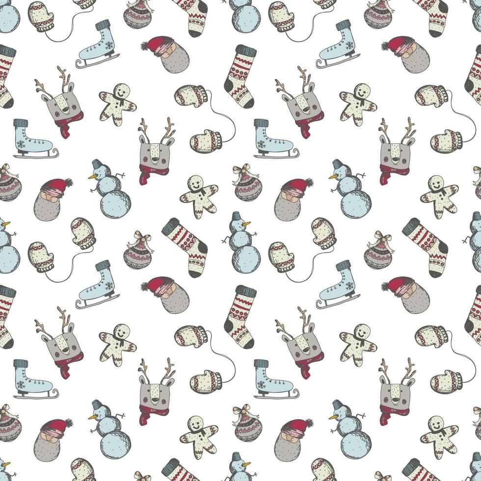 motif sans couture dessinés à la main nouvel an avec des éléments de noël vecteur