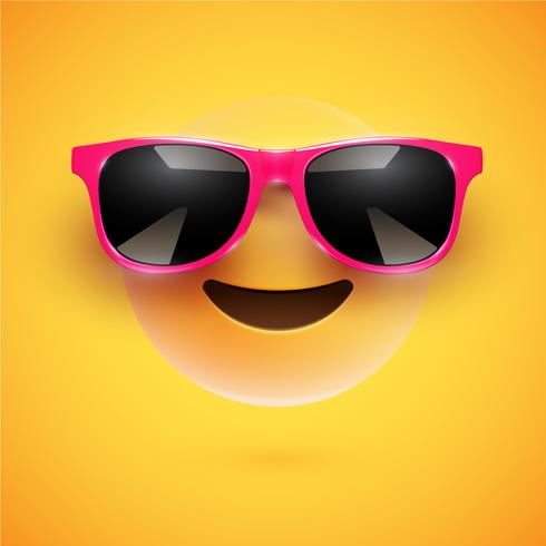 Smiley 3D haute-détaillé avec lunettes de soleil sur un fond coloré, illustration vectorielle vecteur