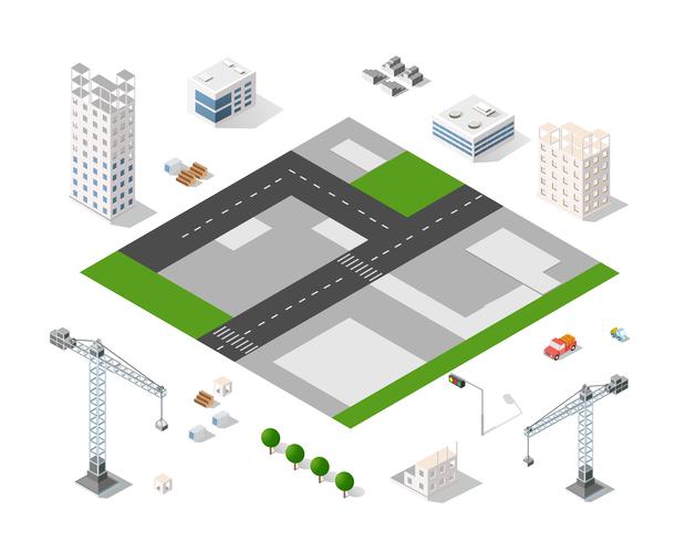 Ensemble de bâtiments isométriques modernes vecteur