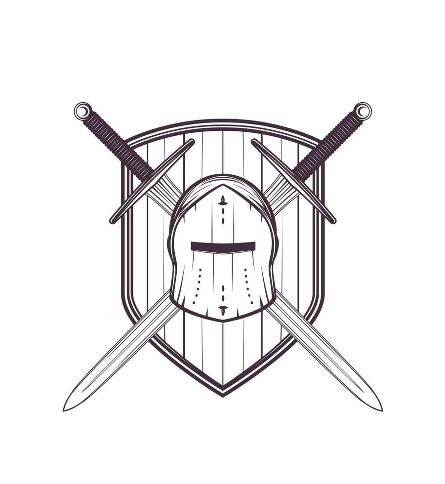 casque médiéval, épées et illustration vectorielle de bouclier vecteur