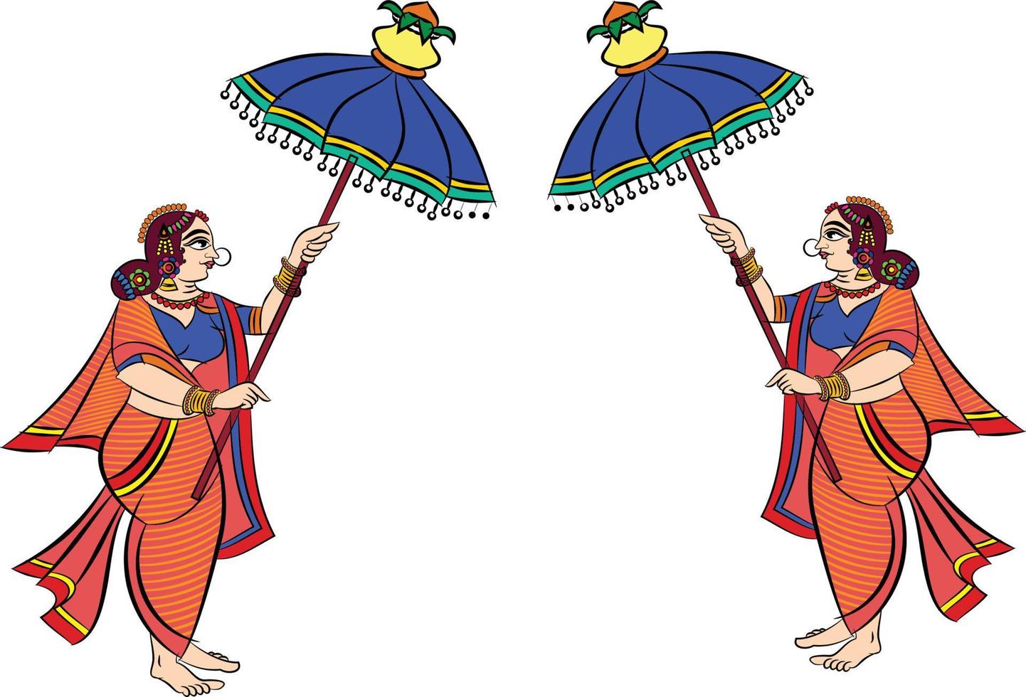 le gopika, le sevika ou les servantes du seigneur ont dessiné dans l'art populaire indien, le style kalamkari. pour impression textile, logo, papier peint vecteur