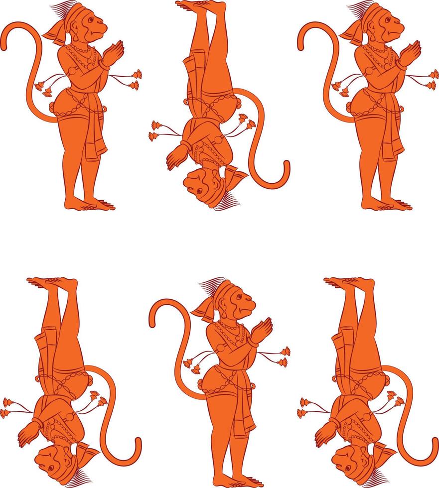 dieu du pouvoir au visage de singe, seigneur hanuman et ses serviteurs ou sevak comme on les appelle. dans le style pinguli de l'art populaire indien. pour impression textile, logo, papier peint vecteur