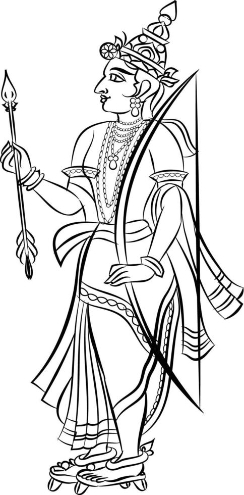 seigneur rama, le dieu hindou. avec un arc et des flèches, et des sevikas ou servantes vecteur