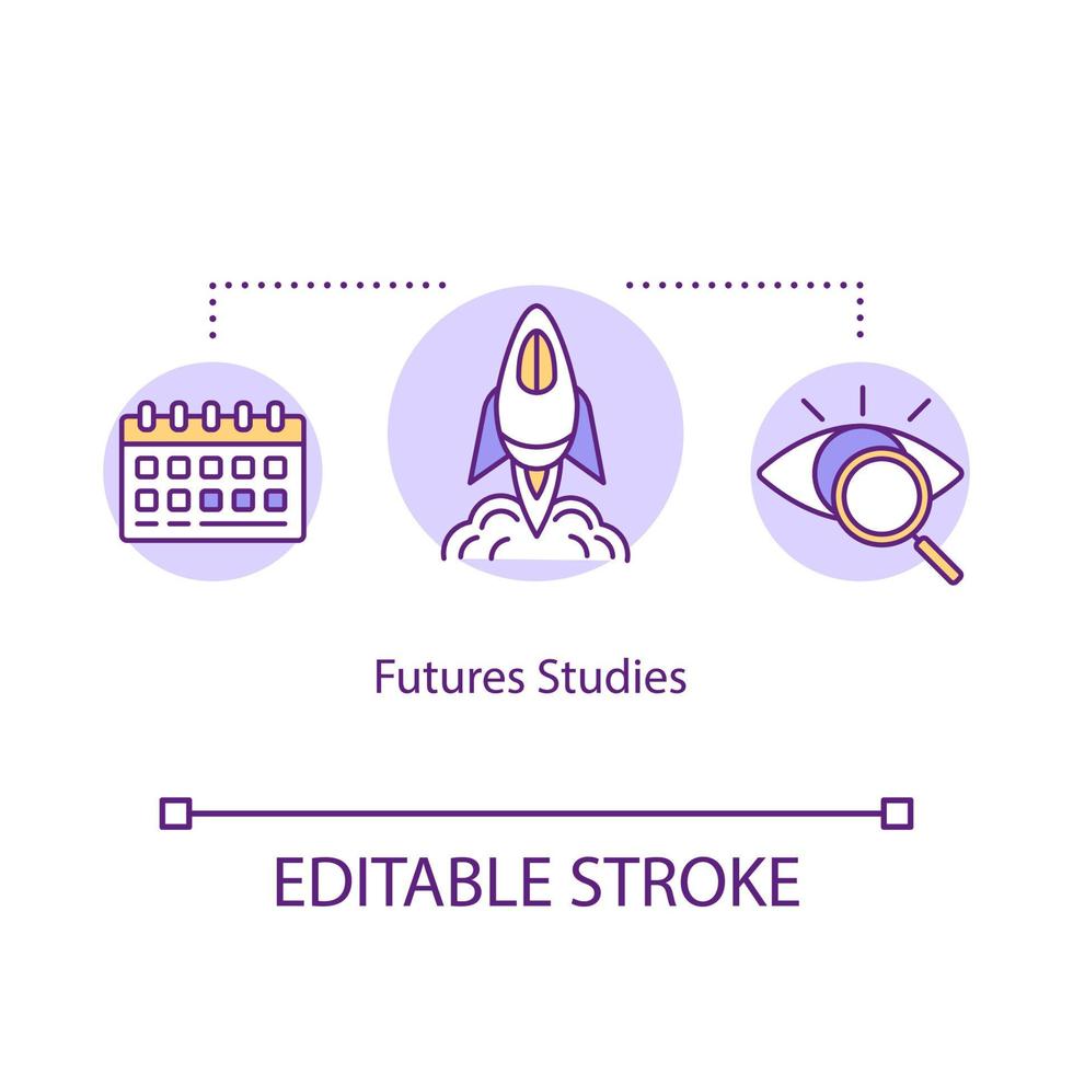 icône de concept d'études à terme. illustration de ligne mince idée futurologie. développement de startups. innovations scientifiques. prévoir, prévoir. dessin de couleur rvb contour isolé vectoriel. trait modifiable vecteur