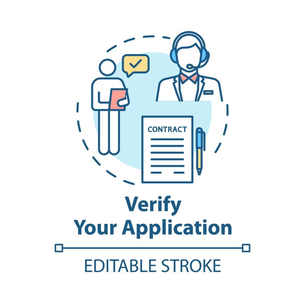 vérifiez l'icône de votre concept d'application. approbation du contrat. affirmation identitaire. rapport de vérification. illustration de ligne mince idée d'identification. dessin de couleur rvb contour isolé vectoriel. trait modifiable vecteur